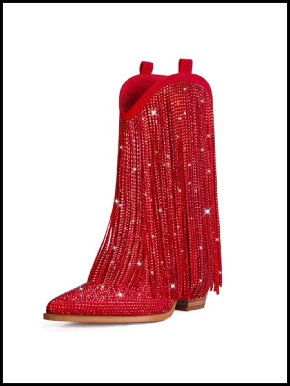 Cowgirl Boots for Women Fringe Mid Calf Suede Stacked Heel Western Pull-On